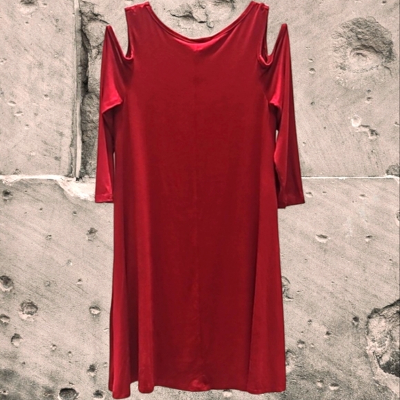 Poof!, Cold Shoulder, Dress, Sz Sm, Flowy, Flare, Midi-dress, Mini-dress, Wine - Picture 7 of 8
